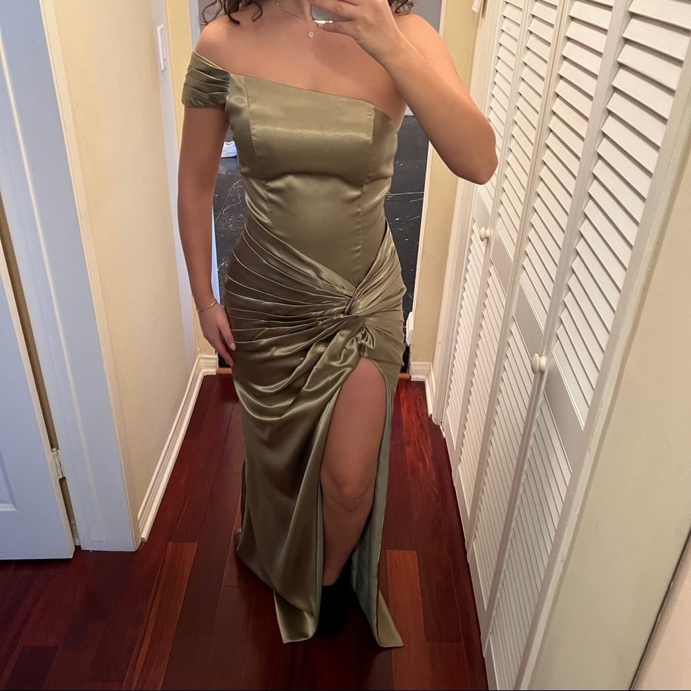 Sage green custom formal gown